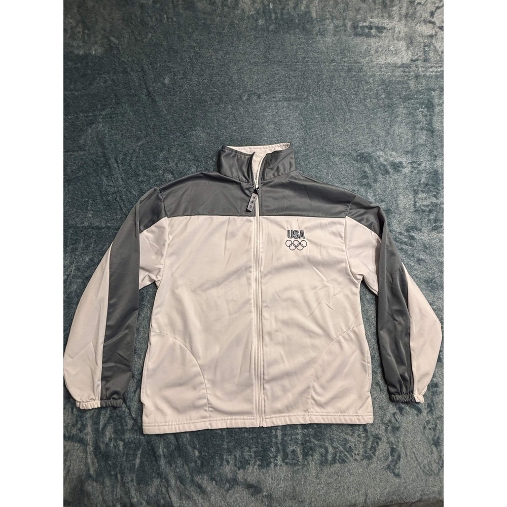 United States Olympic Committee USOC Track Jacket Gray White USA Vintage XL Men